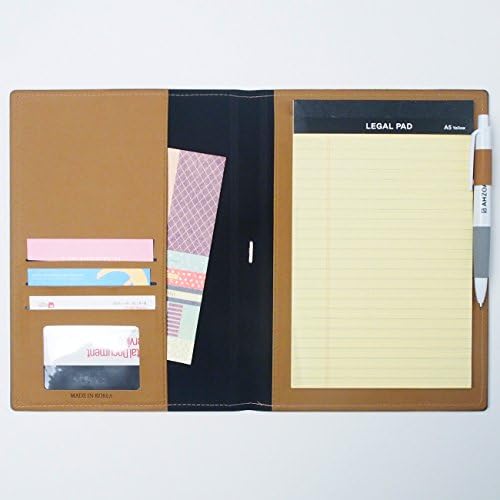 AHZOA 4 Pockets A5 Memo Padfolio S4, Including 5 X 8 Inch Legal Writing Pad, Synthetic Leather Handmade About 6.7 X 9 Inch Folder Clipboard (brown)
