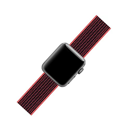 QIENGO Compatible with Apple Watch Band 38MM, Nylon Sport Loop with Hook and Loop Fastener Adjustable Closure Wrist Strap Replacment Band Compatible with iwatch Series 1/2/3, 38mm, Red Black