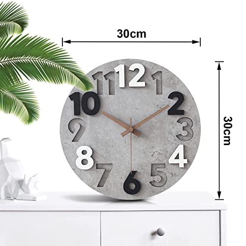 Stellarize Wall Clock Without Ticking Noises Modern Wooden 3D Kitchen Clock for Living Room Children's Room Office (30 cm)