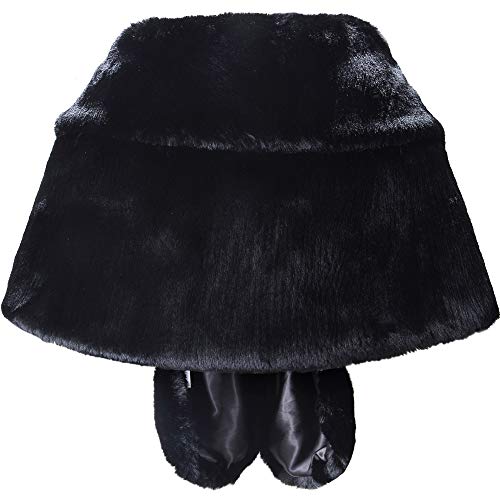 Caracilia Faux Fur Shawl Wrap Stole Shrug Winter Bridal Cover Up Black L CA95