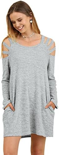 Zhaoyun Womens Sexy Cut Out Shoulder Tunic Casual Sweatshirt Dress With Pokets Grey