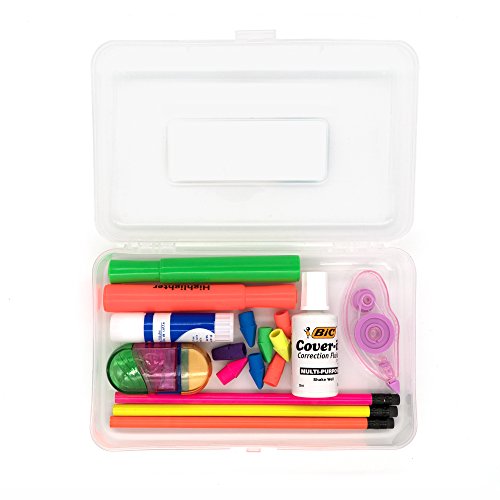 Emraw Organized Pencil Box - Clear Multipurpose Utility Box, Pencil Box for Girls and Boys Pencils Box to Store pens and Pencils, Durable Plastic Box Pencil Box Clear School Art Supplies (3-Pack)