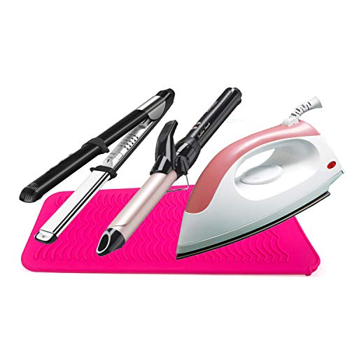 Heat Resistant Silicone Mat Pouch, Lessmon Hair Styling Tools for Curling Irons, Hair Straightener, Flat Irons, Length 11.5 & Width 6 Inches, Food Grade Silicone, Pink - Thumbnail 2