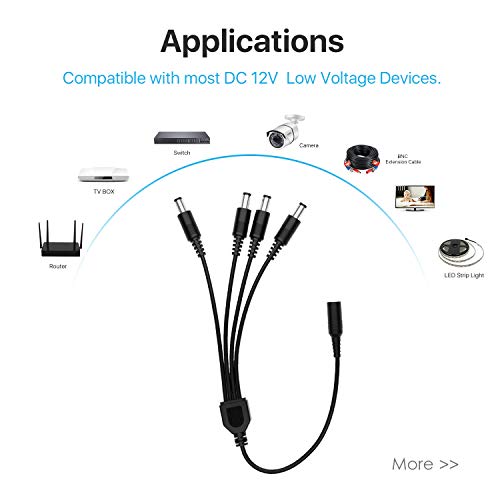 ZOSI DC 1 Female to 4 Male Output Power Splitter Cable Cord,Y Splitter