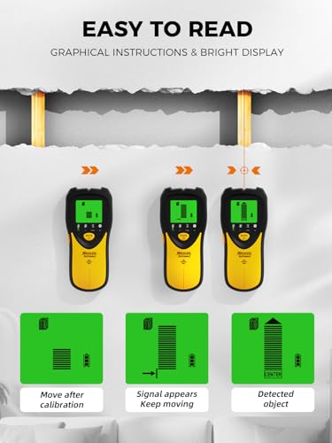Mecurate 5-in-1 Stud Finder with LCD Display, Wall Scanner for Studs, Metal, AC Wires Detection, Lightweight & Durable, Perfect for Homeowners & DIY Projects (Lemon)