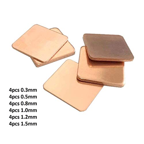 Easycargo 24pcs 6 Sizes Heatsink Copper Pad Shims + Pre-Applied Thermal Conductive Adhesive Tape, Cooler Heat Sink for Cooling Laptop GPU CPU VGA RAM (20x20mm)
