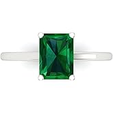Clara Pucci 14K Solid White Gold 2 ctw Emerald Solitaire Ring for Women | Anniversary, Birthday Gift | 8x6mm Emerald Cut