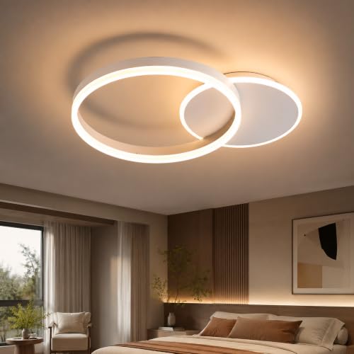 Moonm LED Ceiling Light 36 W, Dimmable LED Ceiling Light 3000 K-6000 K | bedroom chandelier with remote control, modern ceiling chandelier, aluminium, living room with two circles, ceiling lights
