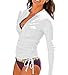 Women's UV Sun Protection UPF 50+ Long Sleeve Rash Guard Wetsuit Swimsuit Top (901 S, White)