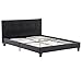 Mecor Upholstered Linen Queen Platform Bed Metal Frame with Wood Slat Support,Square Stitched Headboard,Black/Queen Size