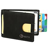 GDTK RFID Blocking Leather Slim Minimalist Wallet Front Pocket Money Clip (Black)