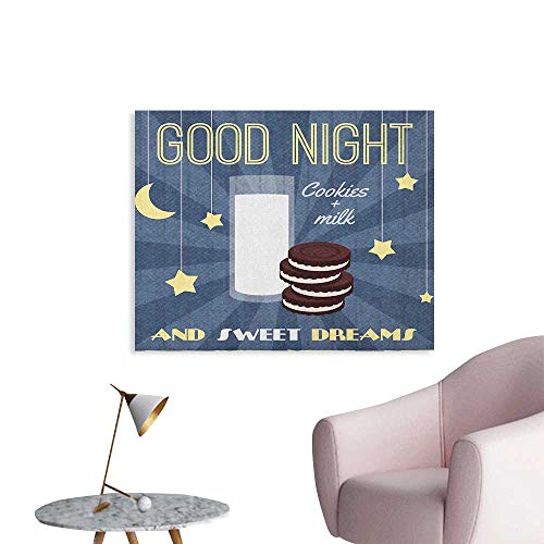Anzhutwelve Sweet Dreams Photographic Wallpaper Retro Poster with Chocolate Biscuits and a Glass of Milk Good Night Quote Poster Paper Multicolor W36 xL24 - Thumbnail 5