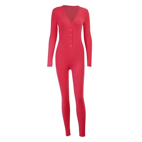 DuAnyozu Women's Sexy Deep V Neck Butt Flap Pajamas Onesie Sexy Bodycon  Bodysuit Long Sleeve One Piece Jumpsuit Rompers (Red,Medium) in Dubai - UAE  | Whizz Jumpsuits