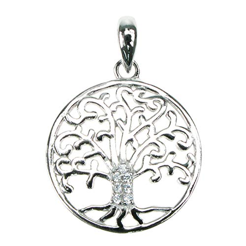 Tree Of Life - 925 Sterling Silver with Crystal Cubic Zirconia - Pendant with 18" Chain - Gift Boxed