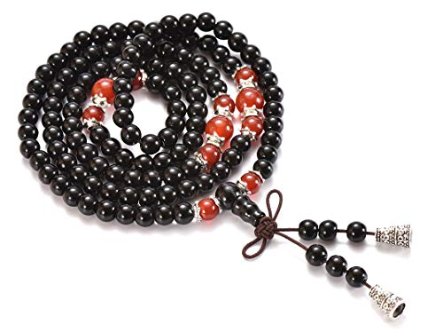 anzhongli Prayer Bead Bracelets for Men Women Crystal Lucky Gemstone Beads Obsidian Necklace 108 6mm