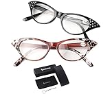 SOOLALA Womens Fashion Designer Rhinestone Cat Eye Magnifying Reading Glasses
