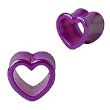 Plugs Acrylic Glossy Purple Heart Tunnel, Gauges Plugs 2G-14mm (2 Pieces)