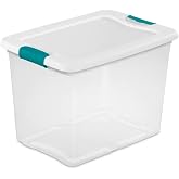 25 Quart Latching Storage Box Large Clear Plastic Storage Bins with Lids, Blue Latch