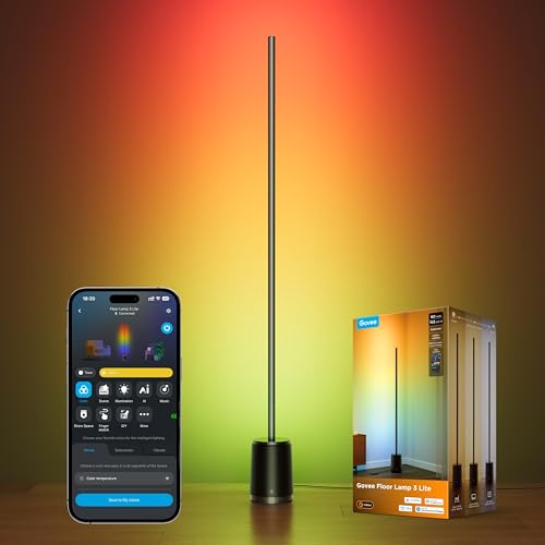 Govee Floor Lamp 3 Lite RGBICWW, 1400 lm Living Room Floor Lamp, 152 cm LED Reading Lamp, Dimmable with Music Synchronization, 105+ Scenes and 12 Music Modes, Compatible with Alexa Matter and