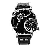 Mens Wrist Watch,Fashion Quartz Analog Dual Time Watch,Cool Unique Leather Band Big Face Watches for Men