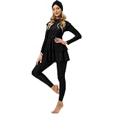 Muslim Swimsuits for Women Long Sleeve Built-in Bra Swimming Tops + Swimming Pants + Hijab Burkini Full Cover Swimwear
