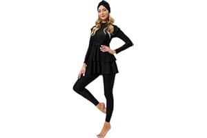 ODIZLI Muslim Swimsuits for Women Long Sleeve Built-in Bra Swimming Tops + Swimming Pants + Hijab Burkini Full Cover Swimwear