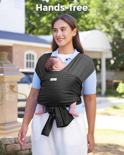 Momcozy Baby Carrier AirMesh - The Perfect Summer Water Sling for Newborns to Toddler 8-35 lbs - Cooling, Breathable and Lightweight Baby Wrap, Nice for Summer, Pool, Beach, Swimming, Black