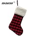 EDLDECCO 20.5 inch Christmas Snowy White Faux Fur Red and Black Plaid Stocking for Holiday Party Decorations Gift-One Piece