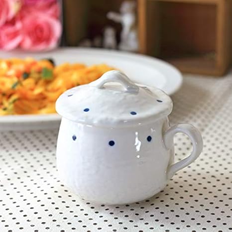 Amazon Cerapockke ハンドルが便利な青ドット茶碗蒸し 蒸し碗 ちゃわんむし 蓋付き 器 ふた 取っ手付き 熱々でも取り出しやすいスープカップ プリン デザートカップ 和食器 定番商品 国産 瀬戸焼 訳あり 蒸し碗 オンライン通販