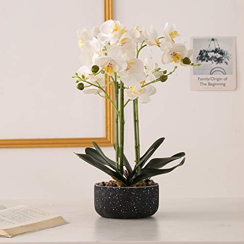 Kinbedy 造花 盆栽 シルク プレゼント オーキッド 胡蝶蘭 花瓶付き ホワイト デコレーション パーティー装飾 ホームオフィス