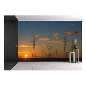 Beautiful Silhouette of Electricity Towers During Sunset - Removable Wall Mural | Self-Adhesive Large Wallpaper - 66x96 inches
