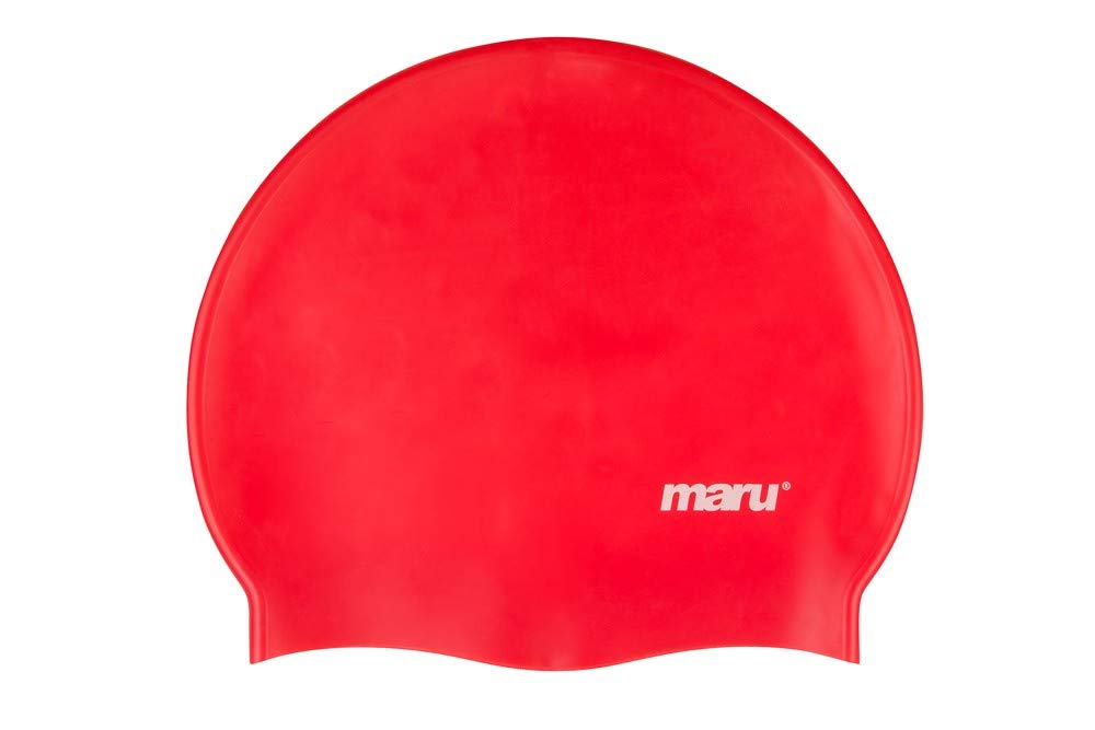 Maru Silicone Swim Cap (Red) – Smooth, Easy-Fit Silicone Swimming Cap for Adults & Kids (One Size Fits All) – Durable Swimming Hat for Speed, Comfort & Chlorine Protection