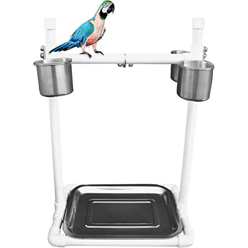 La La Pet Bird Tabletop Perch Stand Play Gym Playstand with Cups and Tray for Budgie Parakeet Cockatiel Conure, Small