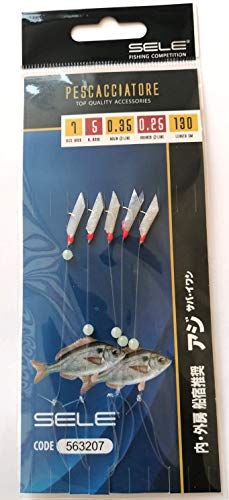 Sele Sabiki Ligne De Pêche Pour Bateau 1,3 M Ligne Mère 0,35 Mm Et 5 Bras 0,25 Mm Avec Hameçons Nombre 7 Montés Avec Peau De Poisson