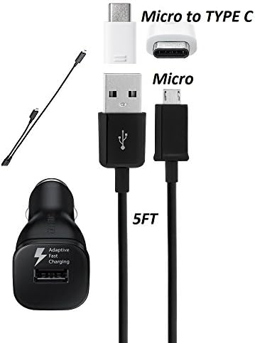 Official Samsung Adaptive Fast Charging Vehicle Car Charger - with Samsung TYPE - C Adapter &amp; RIM Y Micro Wire For Galaxy S6/S7/S8/+/Edge/Note 4/Note5/Note8 (Micro &amp; TYPE C Car Kit)