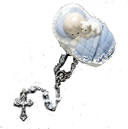 Baby Boy Porcelain Box With Bead Rosary
