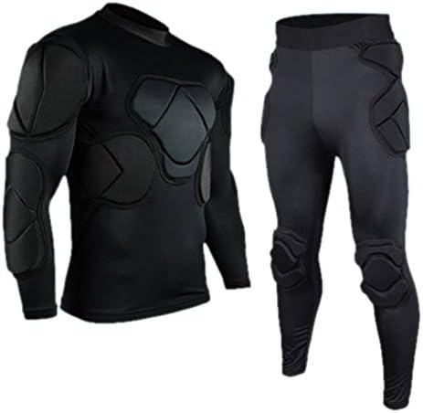 Set of 2 Long Sleeve and Long Pants Goalkeeper Clothes Elbow Pads Helmet Kneecaps