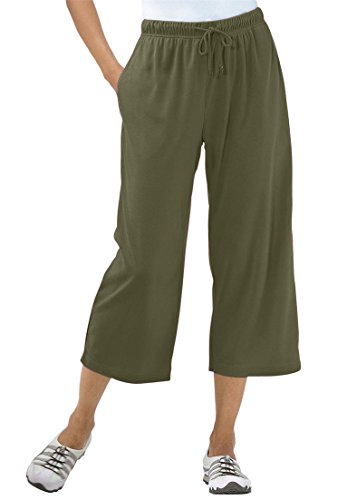 Women's Plus Size Capri Pants In Soft Sport Knit Dark Olive Green,1X