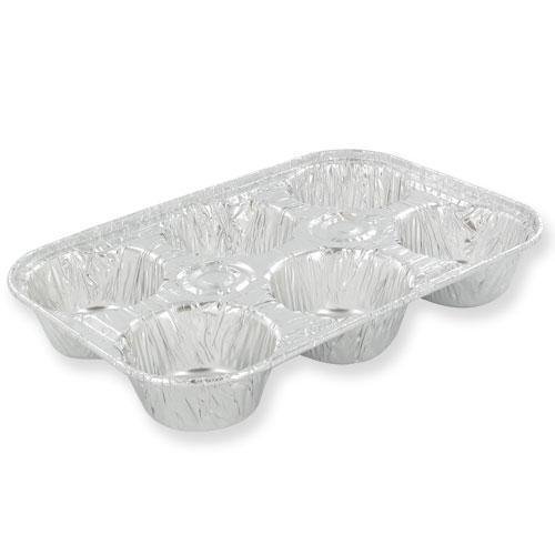 Disposable 6 Cavity Foil Muffin / Cupcake Pan by MT Products - 3.2 oz. per Cup - 15 Pieces