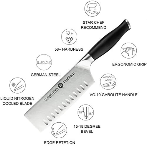 TooSharp Couteau de Chef Nakiri, 7 Pouces Couteaux de Cuisine Professionnels, Prime G-10 Garolite Poignée Allemagne Antiadhésif Haute teneur en Carbone Acier X50CrMoV15-7 (180mm) - Cuisine A Vivre TooSharp Couteau de Chef Nakiri, 7 Pouces Couteaux de Cuisine Professionnels, Prime G-10 Garolite Poignée Allemagne Antiadhésif Haute teneur en Carbone Acier X50CrMoV15-7 (180mm)
