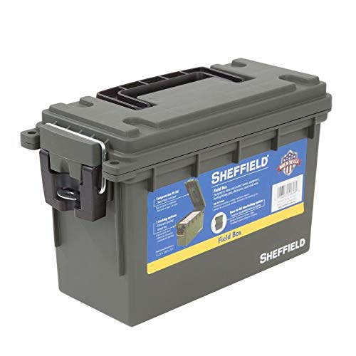 Sheffield 12626 Field Box | Water Resistant Storage | US Army Olive Drab Green Color | Tamper-Proof with 3 Locking Options | Stackable Design Makes for Great Pistol, Rifle, or Shotgun Ammo Storage Box