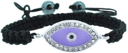 Rhinestone Beads Inlaid Evil Eye Draw String Macrame Bracelet (Lilac)