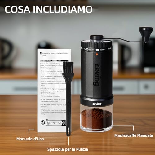 CEVING World's First 60g High Capacity Manual Coffee Grinder, Black | Portable Grinder with 40 Settings Ceramic Conical Grinder for Pour Over French Press Camping Travel Gift