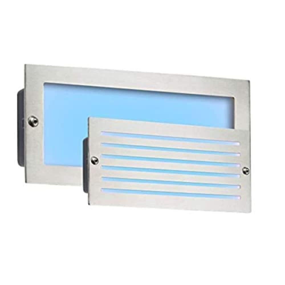 230V IP54 5W Blue LED Recessed Brick Light - Brushed Steel Fascia