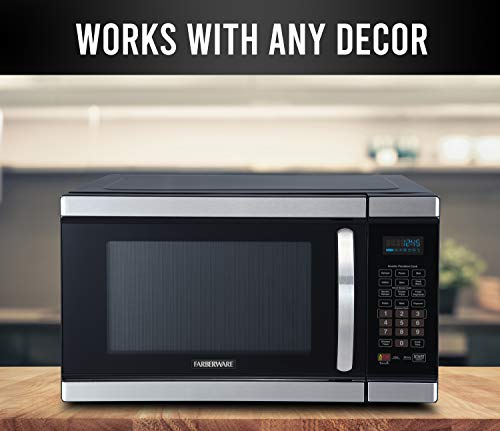 Farberware Gourmet FMO11AHTBKJ 1.1 Cu. Ft. 1100-Watt Microwave Oven with Smart Sensor Cooking and Inverter Technology, ECO Mode and Blue LED Lighting, Stainless Steel