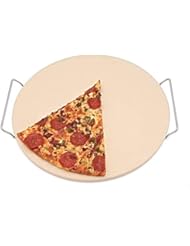 Homeworks Large Unglazed Ceramic Pizza Stone | Includes Metal Oven to Table Rack, Large 15 Inch Round Baking Stone, For Crispy Crust Pizza, Artisan Breads, Cookies and More