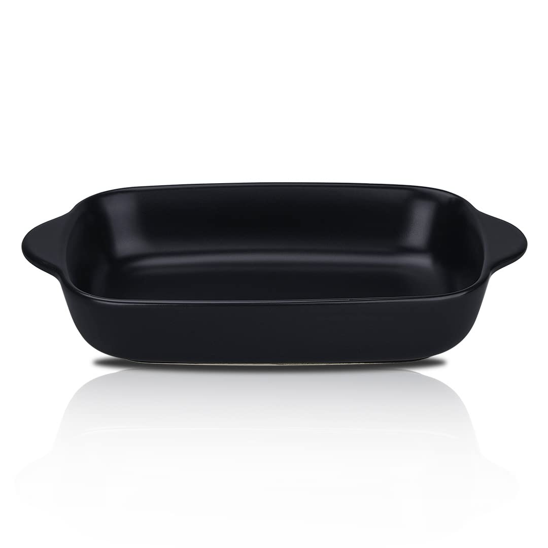CHILDIKE Matte Ceramic Small Baking Dish, Rectangular Bakeware with Double Handle, Roasting Lasagna Pan, 19 x 13 cm, Black