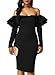 Sidefeel Women Long Sleeve Ruffle Off The Shoulder Bodycon Party Midi Dress X-Large Black