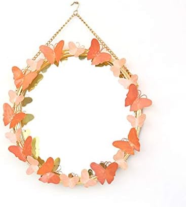 LUYIYI Butterfly Mirror Stereoscopic Dressing Mirror Wrought Iron Retro Romantic Living Room Porch Background Wall Decoration Orange Lake Blue 57×70cm