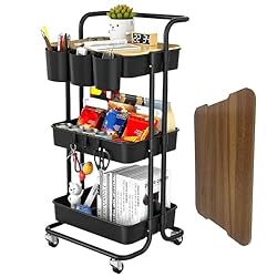 3 Tier Rolling Cart with Metal Handle, Table
